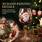 🎄🎁6Pcs Christmas Wine Glasses Set Hand-Painted Relief Glassware with Red Gift Box - Holiday Party Decor & Xmas Gifts❄️✨