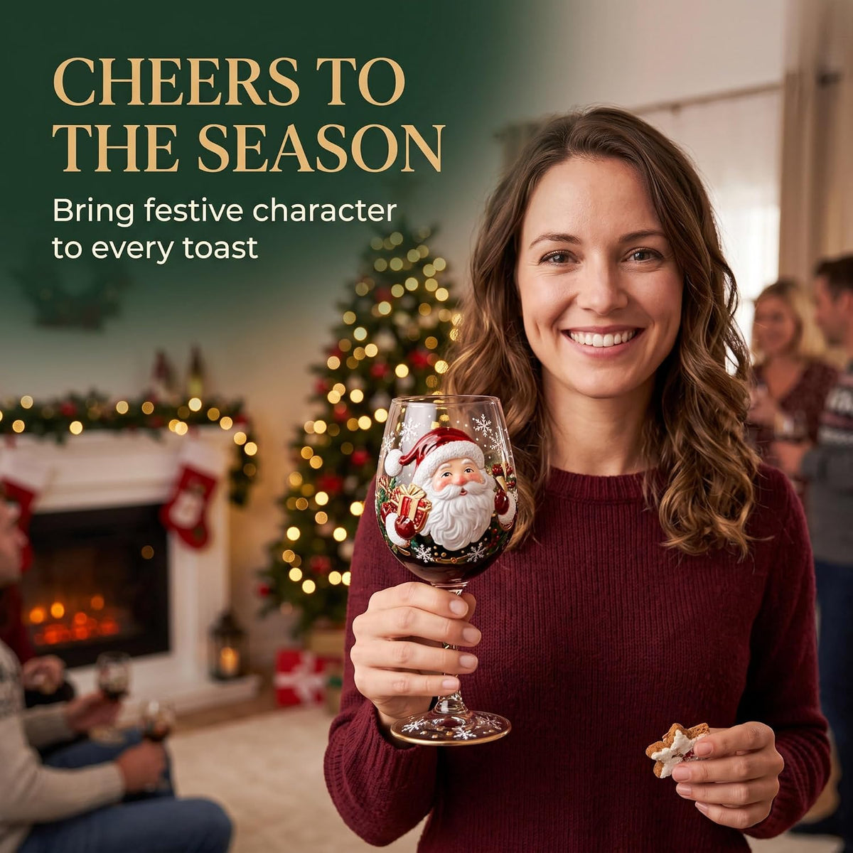 🎄🎁6Pcs Christmas Wine Glasses Set Hand-Painted Relief Glassware with Red Gift Box - Holiday Party Decor & Xmas Gifts❄️✨