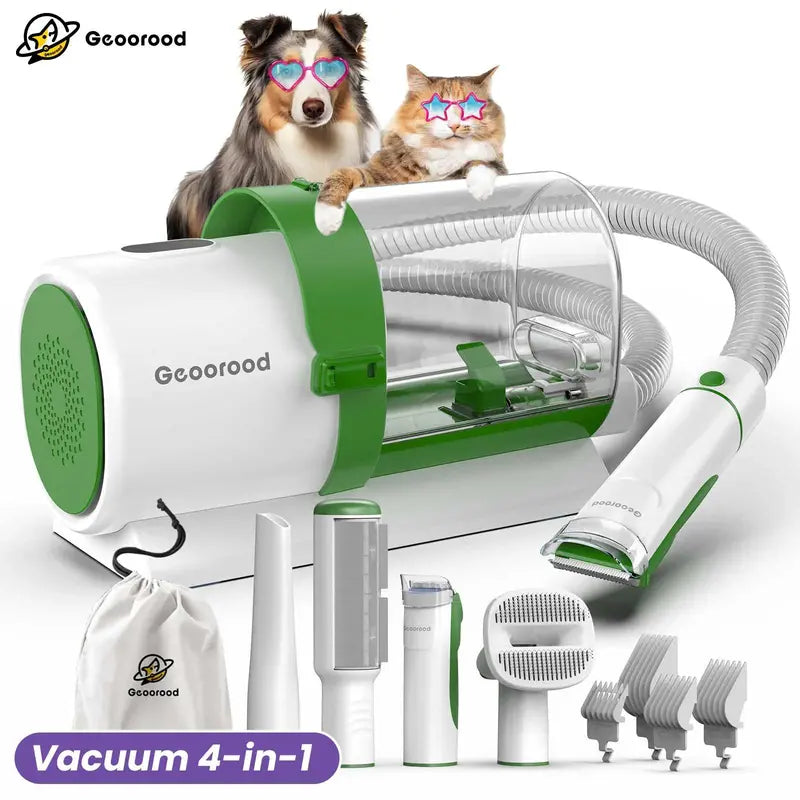 Geoorood Dog Grooming All-in-One Kit with Vacuum Brush 2.5L Large Pog, Stainless Steel Blades Lightweight Design 13KPa Suction Force Portable Cleaning Set