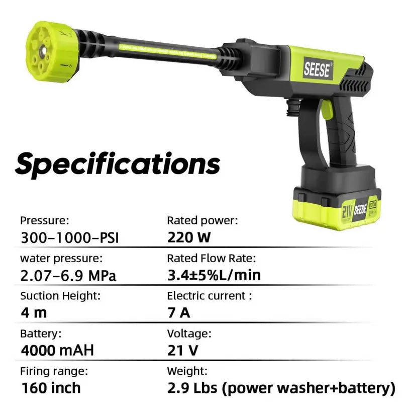 SEESE Cordless Pressure Washer and Single Port Charger Base, Bottle Portable Washer for Car,Home Cleaning & Garden Watering