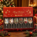 🎄🎁6Pcs Christmas Wine Glasses Set Hand-Painted Relief Glassware with Red Gift Box - Holiday Party Decor & Xmas Gifts❄️✨