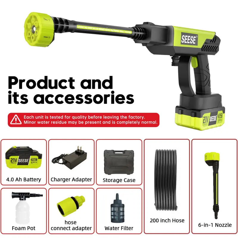 SEESE Cordless Pressure Washer and Single Port Charger Base, Bottle Portable Washer for Car,Home Cleaning & Garden Watering
