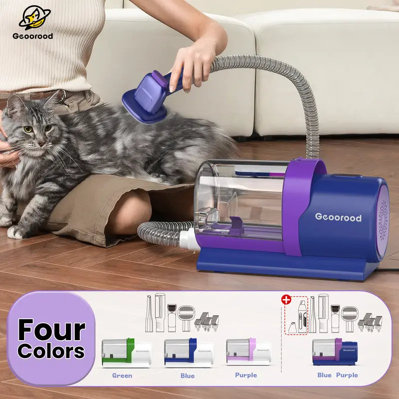 Geoorood Dog Grooming All-in-One Kit with Vacuum Brush 2.5L Large Pog, Stainless Steel Blades Lightweight Design 13KPa Suction Force Portable Cleaning Set