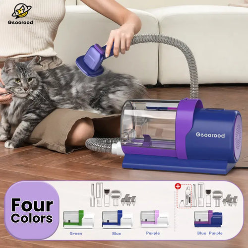 Geoorood Dog Grooming All-in-One Kit with Vacuum Brush 2.5L Large Pog, Stainless Steel Blades Lightweight Design 13KPa Suction Force Portable Cleaning Set