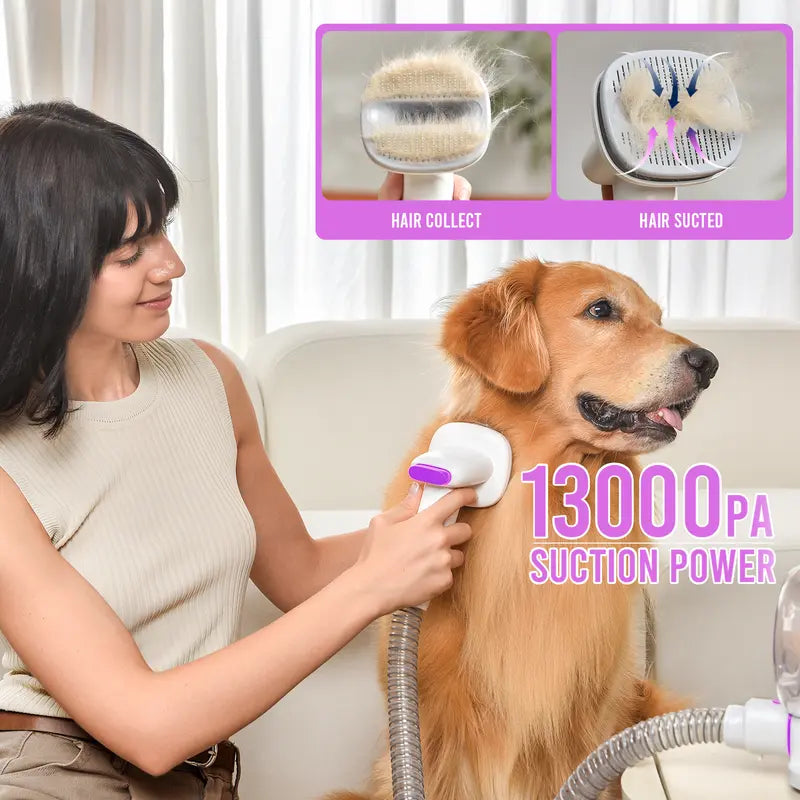 Geoorood Dog Grooming All-in-One Kit with Vacuum Brush 2.5L Large Pog, Stainless Steel Blades Lightweight Design 13KPa Suction Force Portable Cleaning Set