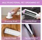 Geoorood Dog Grooming All-in-One Kit with Vacuum Brush 2.5L Large Pog, Stainless Steel Blades Lightweight Design 13KPa Suction Force Portable Cleaning Set