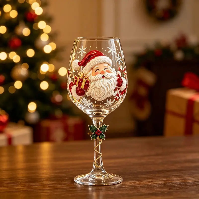 🎄🎁6Pcs Christmas Wine Glasses Set Hand-Painted Relief Glassware with Red Gift Box - Holiday Party Decor & Xmas Gifts❄️✨