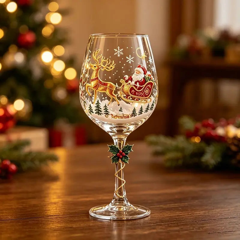 🎄🎁6Pcs Christmas Wine Glasses Set Hand-Painted Relief Glassware with Red Gift Box - Holiday Party Decor & Xmas Gifts❄️✨