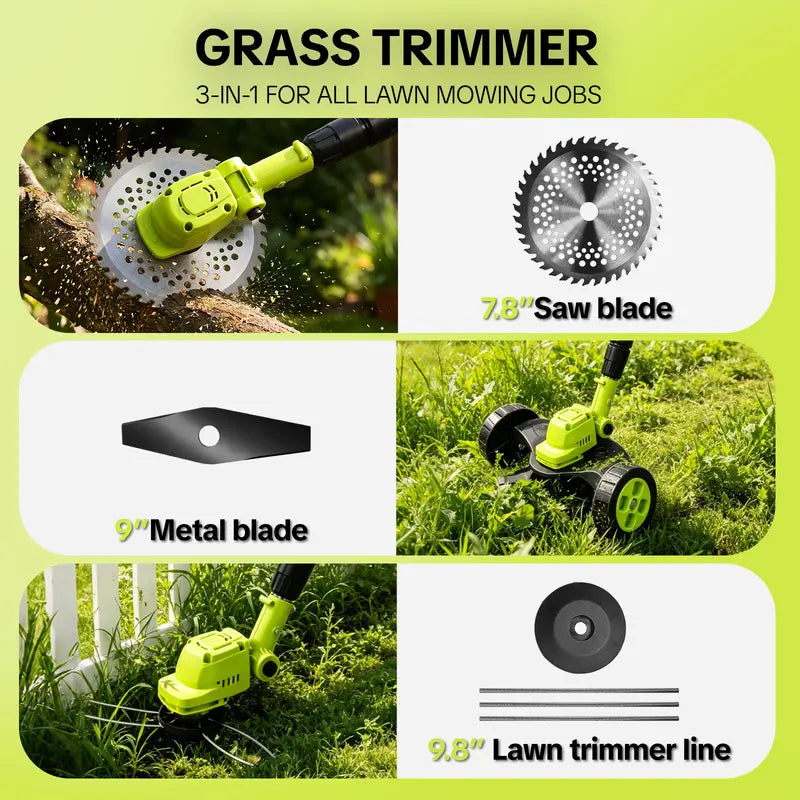 SEESE Weed Wacker & Leaf Blower Combo🌿💨⚡ | 3 Heads, 4 Batteries, Brushless Motor