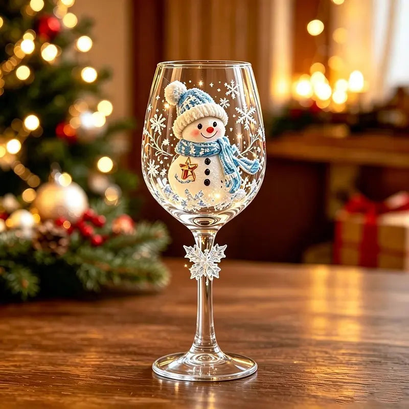 🎄🎁6Pcs Christmas Wine Glasses Set Hand-Painted Relief Glassware with Red Gift Box - Holiday Party Decor & Xmas Gifts❄️✨