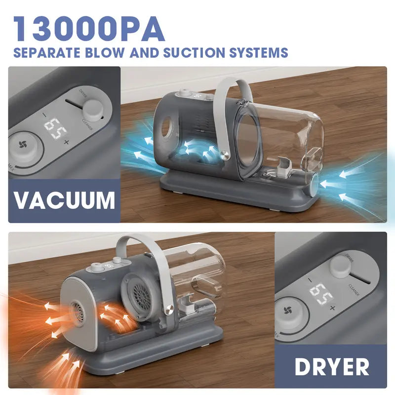 Geoorood Dog Grooming All-in-One Kit with Vacuum Brush 2.5L Large Pog, Stainless Steel Blades Lightweight Design 13KPa Suction Force Portable Cleaning Set